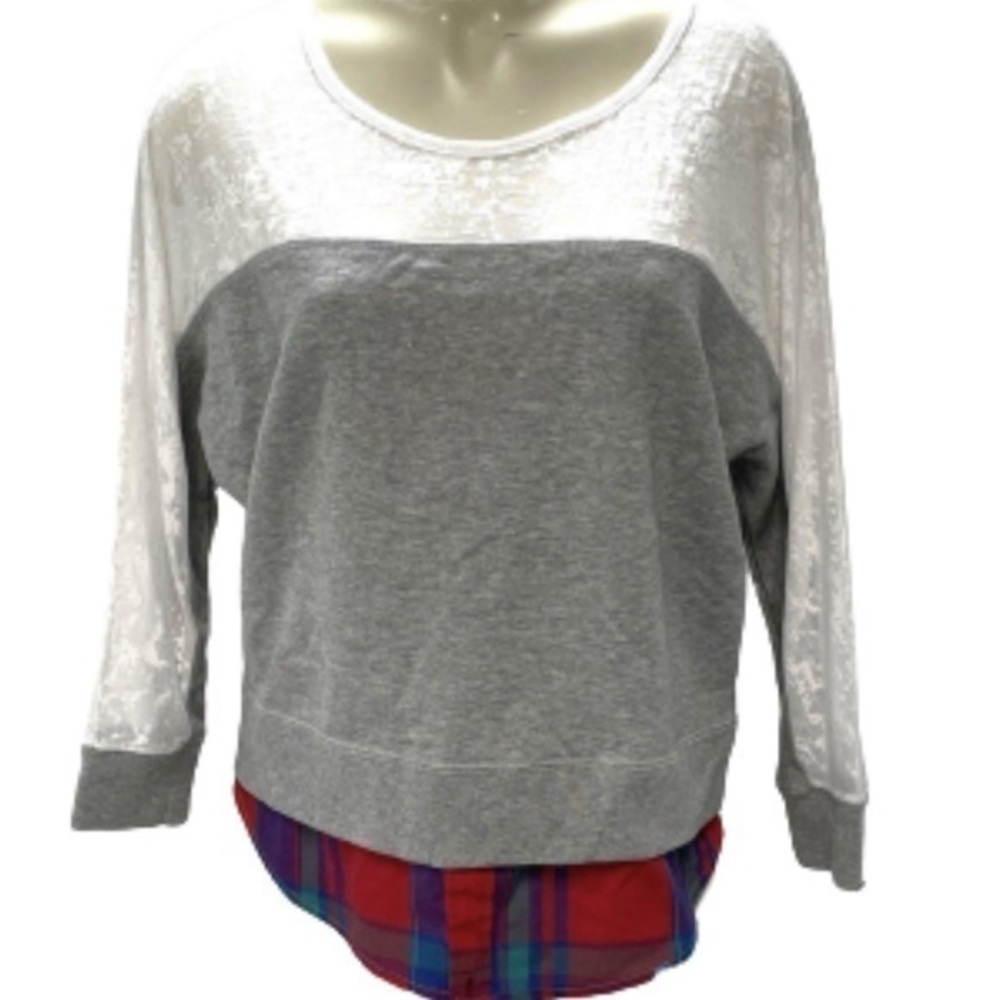Preloved Melody gray long sleeve with plaid details NWT size M
